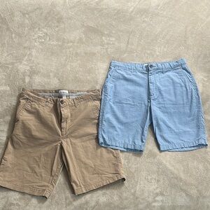 Men's Tan and Blue Casual Shorts. 10” inseam